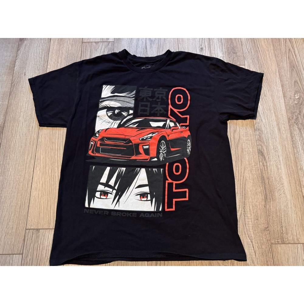 Popular Poison Mens Tokyo‎ Anime Car Graphic T-Shirt Black L Never Broke Again